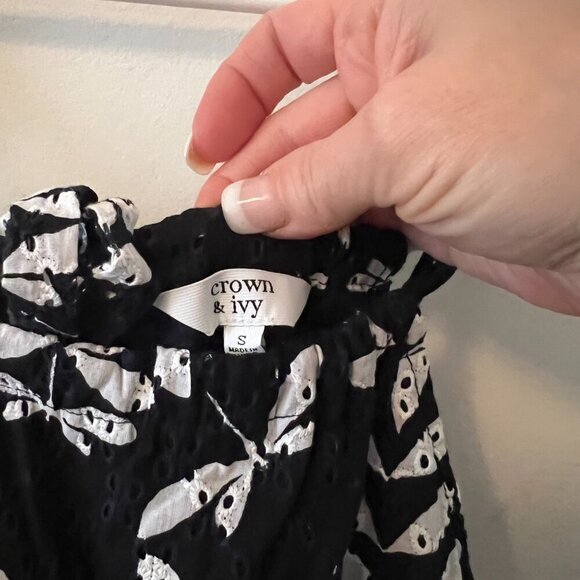 Crown & Ivy Navy and White Dragonfly Print Eyelet Halter Dress - Picture 4 of 5